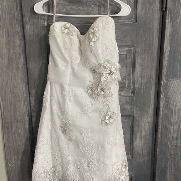 Maggie Sottero Strapless White Dress with Silver Accents - Picture 3 of 11